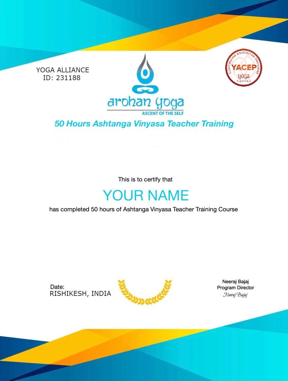 ashtanga Sample Certificate